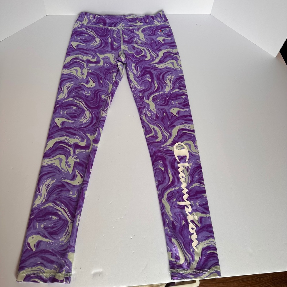 Champion Girls Active Leggings Purple Marble Athletic Pants Size 14/16